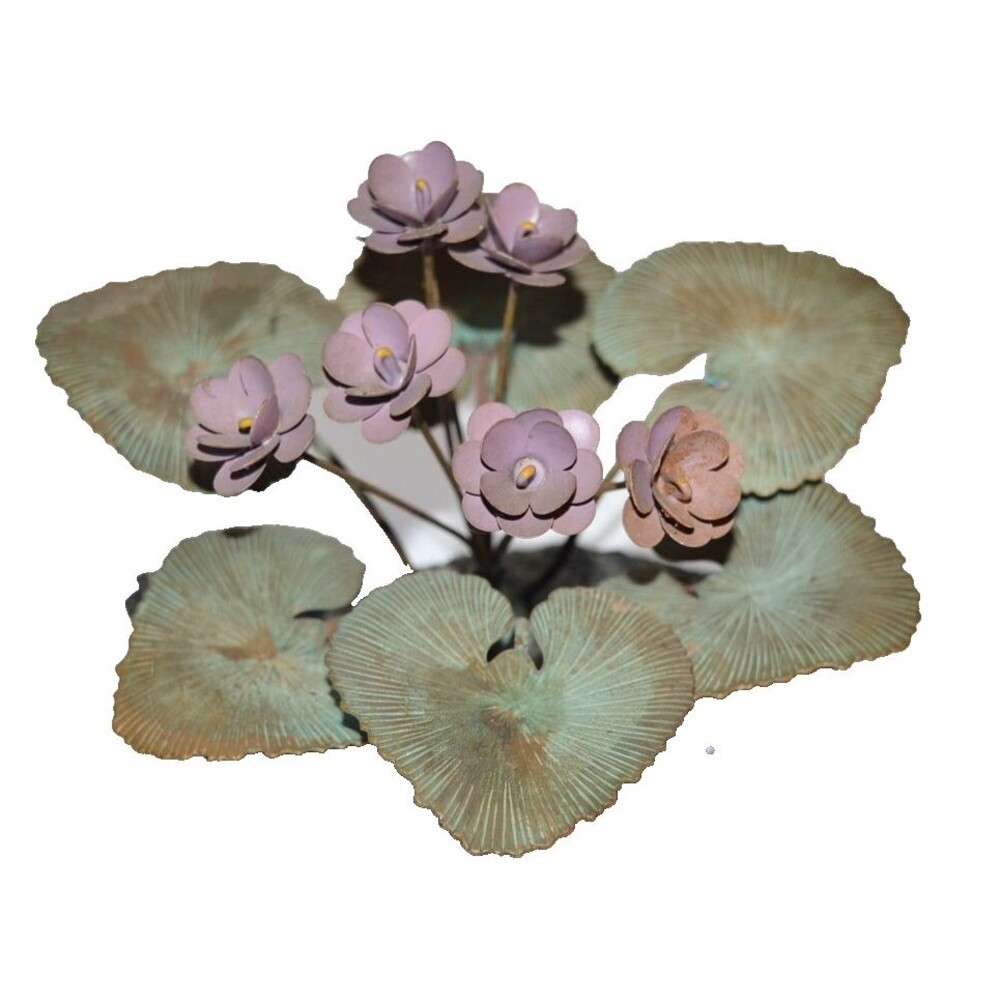 Vtg Demetrius Xethalis Brass African Violet Art Sculpture 6” Stone Base estate